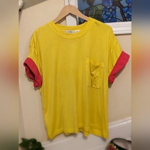 Elizabeth Liz Claiborne vintage 2X women's rolled short sleeve yellow